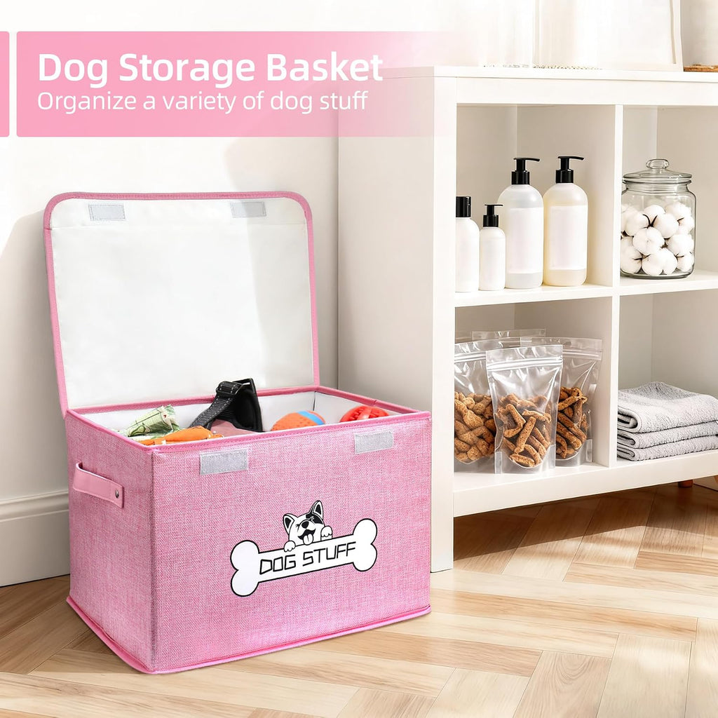 Dog Toy Basket with Lid, Collapsible Box for Pet Accessories