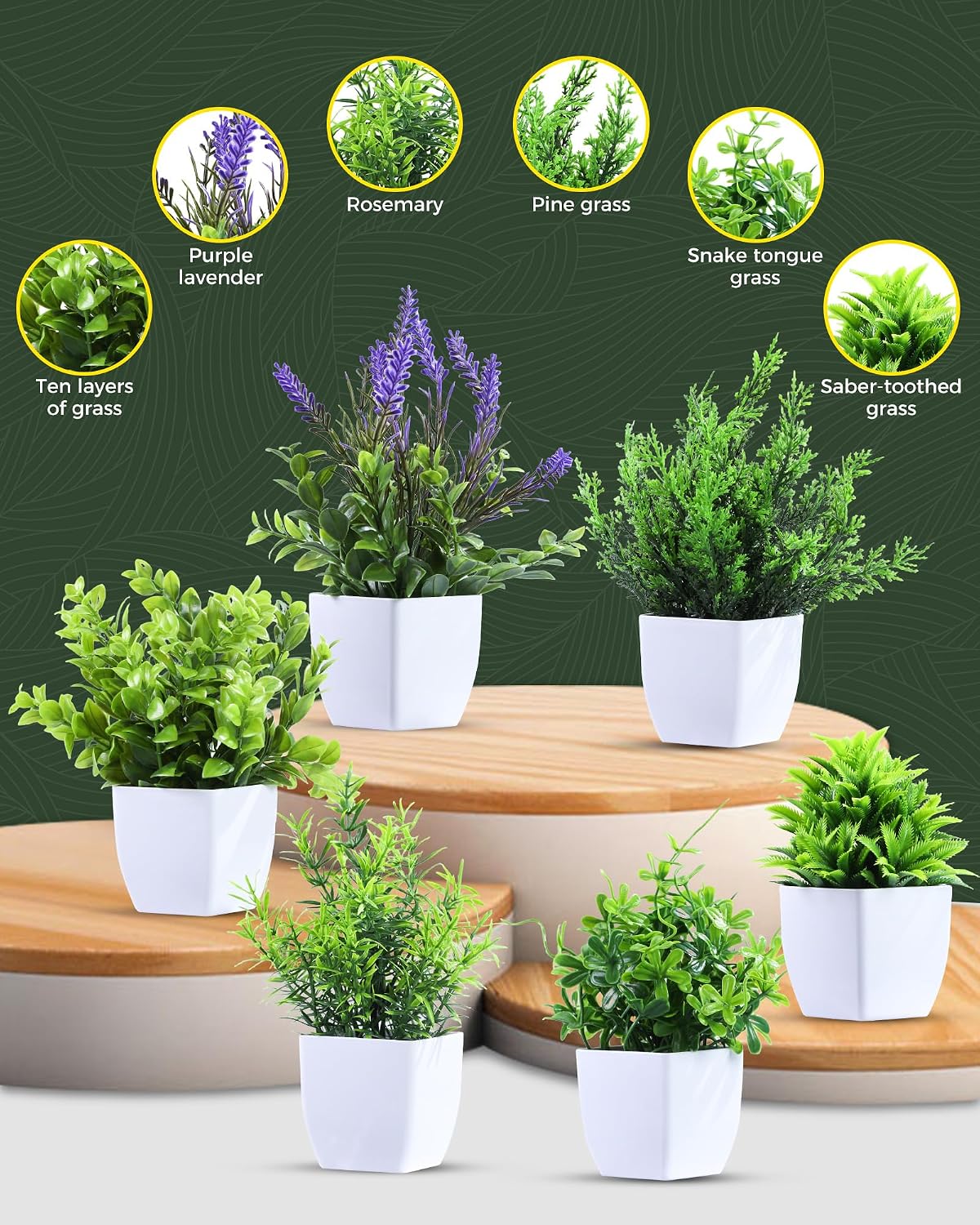Clearain 6 Pack Small Fake Plants Mini Artificial Potted Plants for Table Desk Home Laundry Room Bathroom Office Decoration (White)