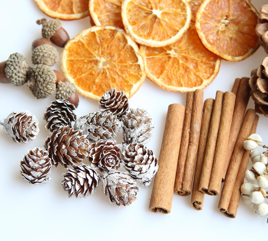 DIY Natural Dried Flower Kit - Bulk Dried Plants, Pine Cones, Scented Lemon Slices, Cinnamon Sticks Wood Roses & Mini Pinecones for Home Décor, Christmas Decoration (Orange - B)