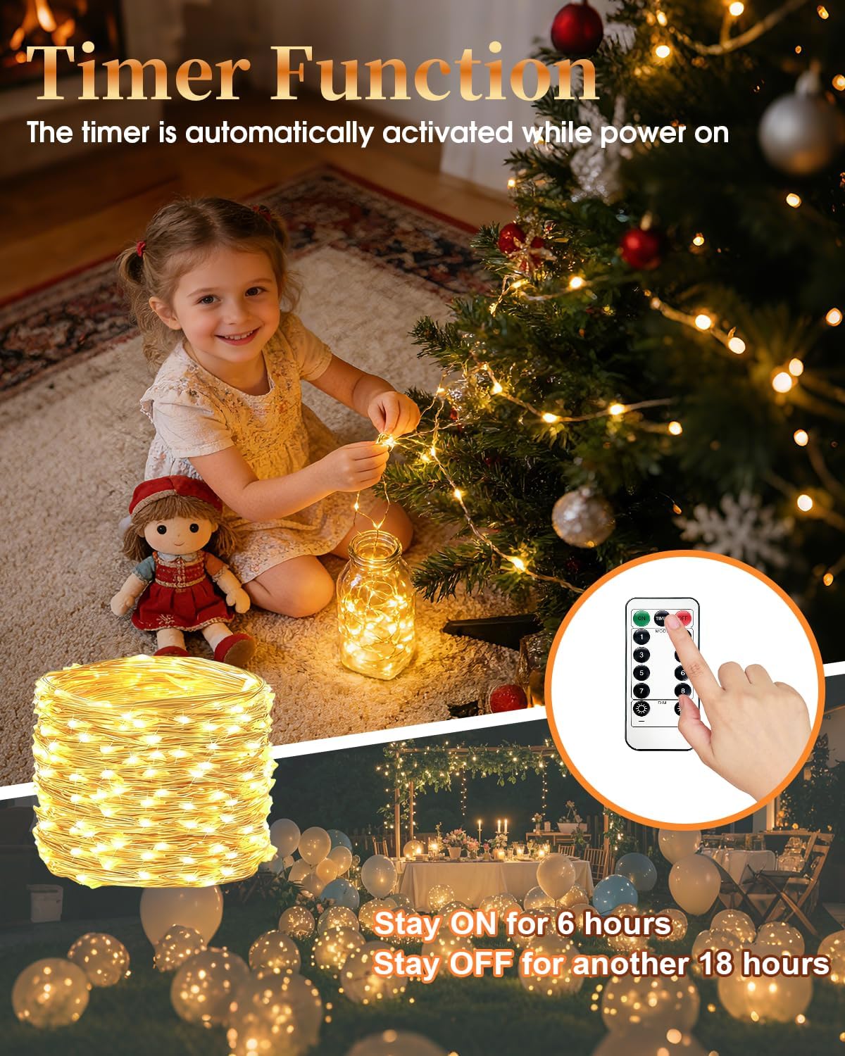 8-Pack Fairy Lights Battery Operated, 33ft 100 LED(Total 264ft 800 LEDs)
