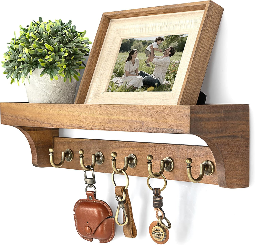 Rebee Vision Acacia Wood Key Holder Wall Mount for Room Decor, Brown