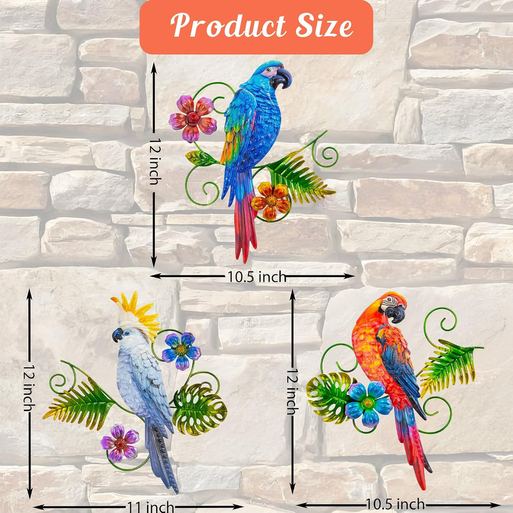 Metal Colorful Parrots Wall Art, 12 Inches Parrot Large Hanging Decorations