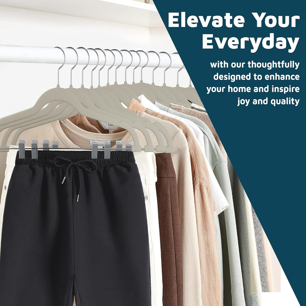 Lifemaster Velvet Skirt Hangers – with Adjustable Clips, 360 Degree Swivel Hook, and Non-Slip Shoulder Notch, Holds Up to 10 lbs, for Organizing Skirt, Pants, Dress, and Clothes, Pack of 50, Ivory