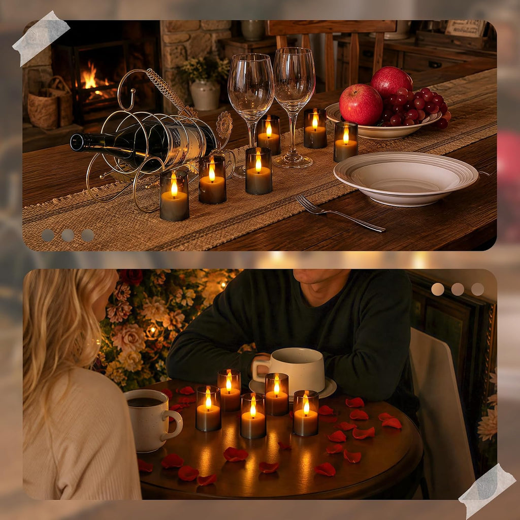Flameless D: 1.7" H: 2.5" Small Tea Light LED Candles, Acrylic Battery Operated Votive with Remote Control and Timer, Tealight Grey Flickering Warm Light Pack of 15 Electric Long Lasting