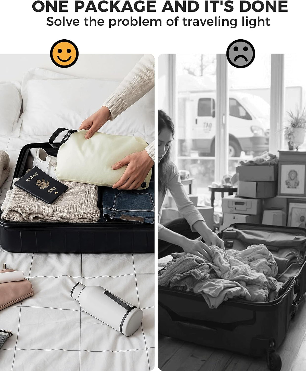 Compression Travel Laundry Bag for Dirty Clothes, Pump-Free Laundry Bag for Suitcase & Dorm, Waterproof Wet Dry Clothes Organizer, Large Capacity Space Saving Travel Bag (1 Pcs)(White, M)
