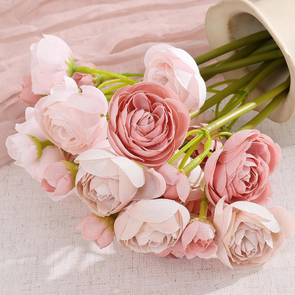 U'Artlines Mini Ranunculus Artificial Flowers Bouquet 40 PCS Dusty Rose