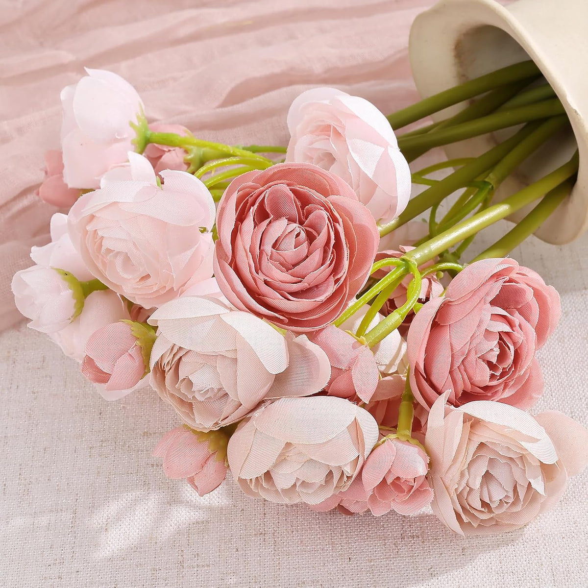 U'Artlines Mini Ranunculus Artificial Flowers Bouquet 40 PCS Dusty Rose