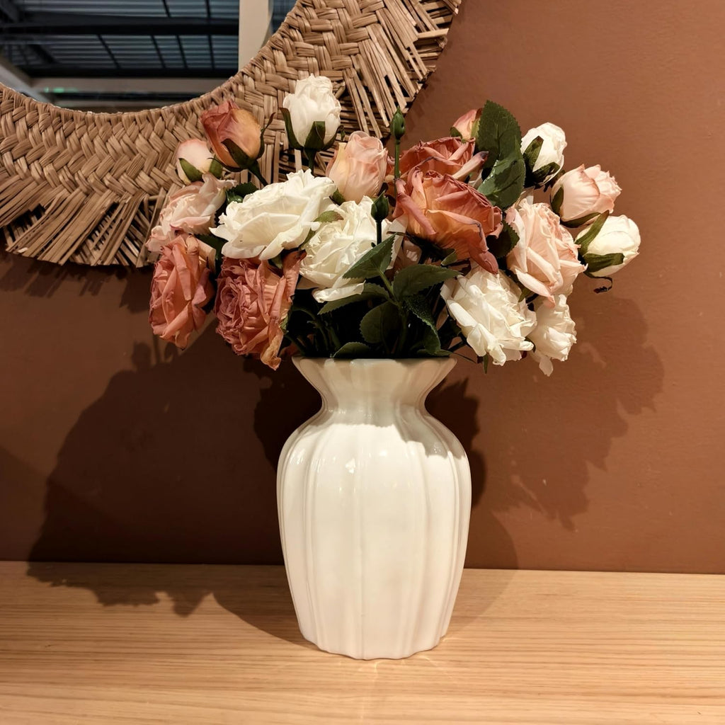 Flower Vase, 7.9 Inch White Ceramic Vase Home Decor Modern Decorative Vases