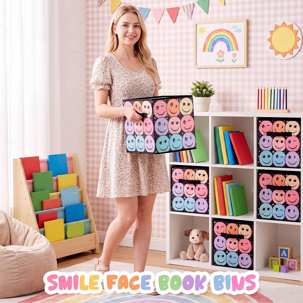 Reallnaive 6 Pcs 11 Inch Composition Fabric Book Bin Classroom Storage Cube