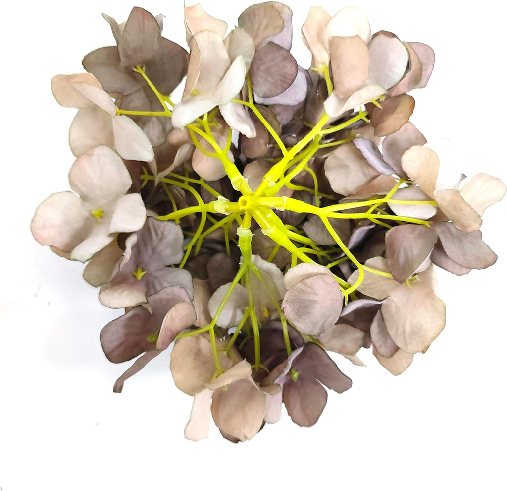 7.1''Coffee Hydrangea Artificial Flowers,10Pcs Artificial Silk Hydrangea Heads,81 Petals Faux Hydrangea Flowers Heads with Stems for Home Wedding Baby Shower Decor(Coffee)