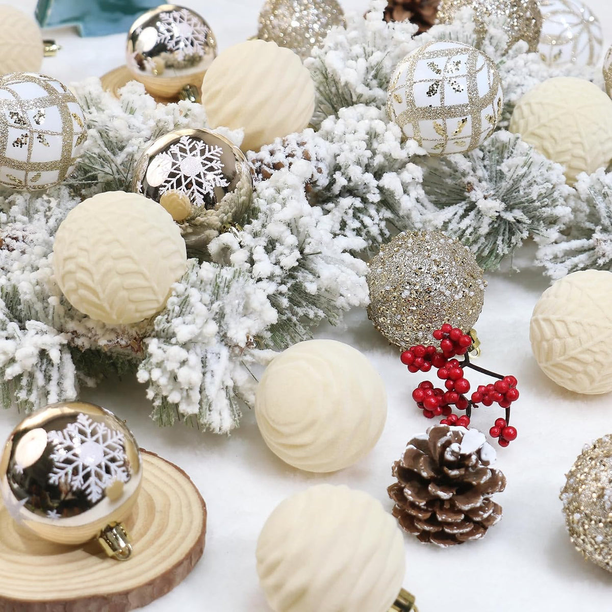 25PCS 2.36In Velvet Champagne Christmas Ball Tree Ornaments Decorations Set