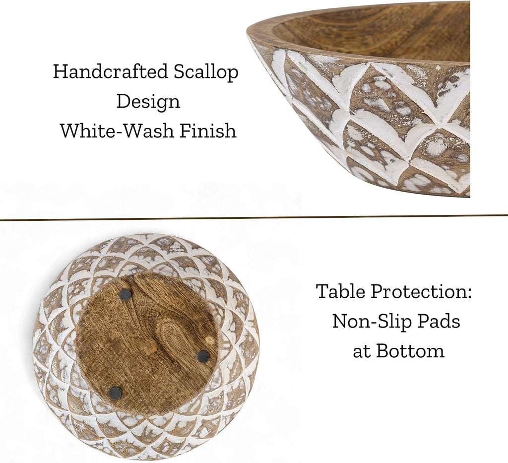 Mie Creations 10'' Decorative Wooden Bowl, Table Centerpiece for Decor