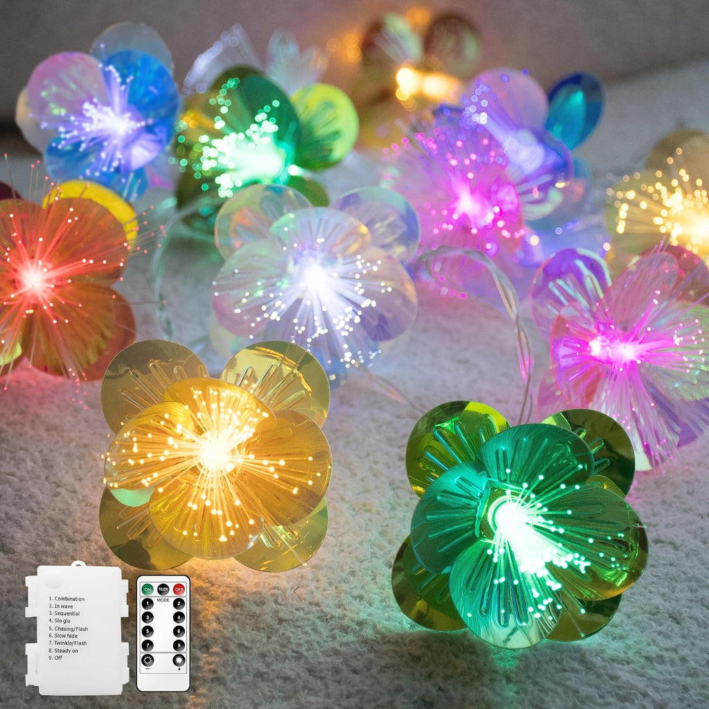 YOLIGHT Fiber Optic Flower String Lights Battery Operated Remote Timer 13ft