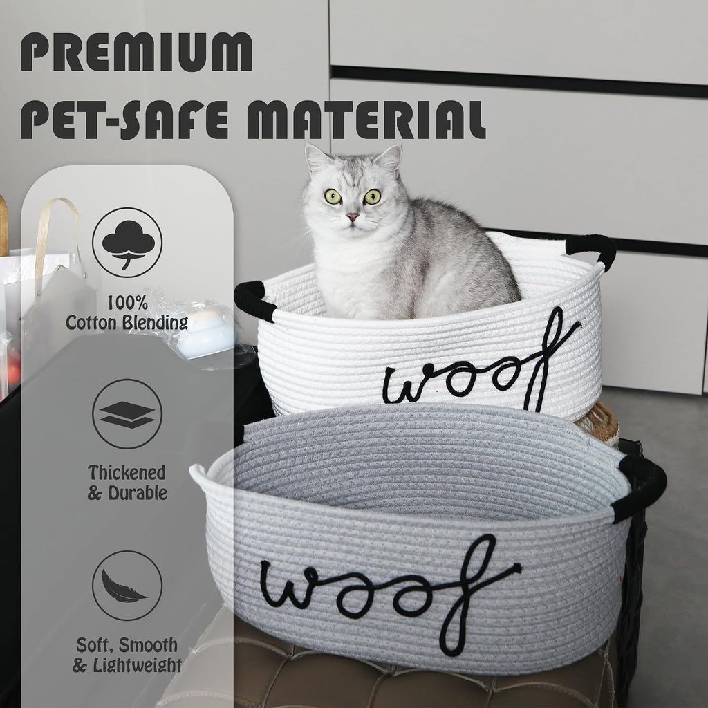 Sea Team Dog Toy Storage Basket with Handles, Gray Woof