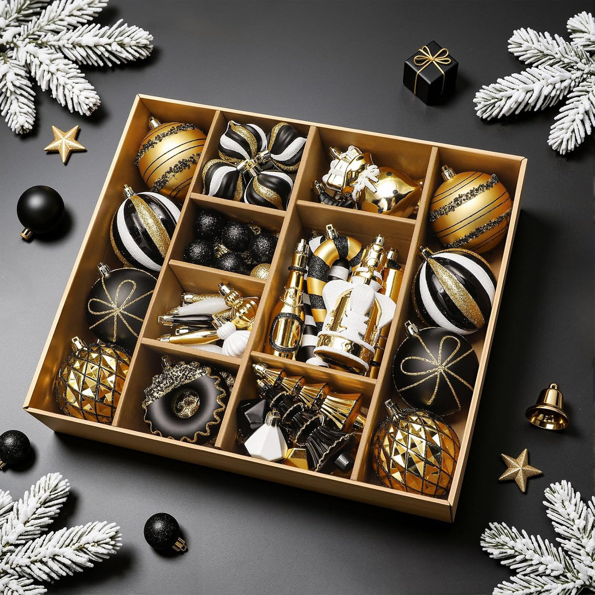 SHareconn 80pcs Christmas Balls Ornaments Set Tree Decor Black White Gold