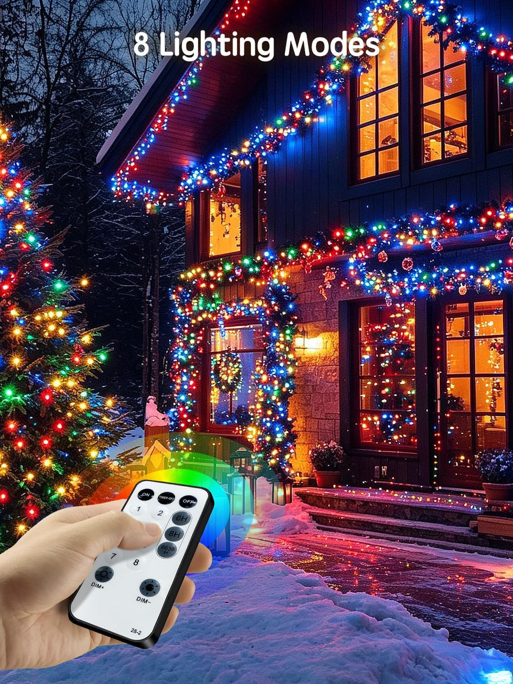 ROOR 300FT 1000 LED String Lights Outdoor, Christmas Tree Lights Multicolor with Remote Control, 8 Modes Fairy Light Plug in Outside IP65 Waterproof for Backyard Porch Party Wedding