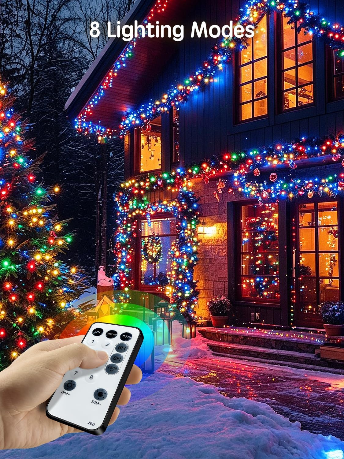 ROOR 300FT 1000 LED String Lights Outdoor, Christmas Tree Lights Multicolor with Remote Control, 8 Modes Fairy Light Plug in Outside IP65 Waterproof for Backyard Porch Party Wedding