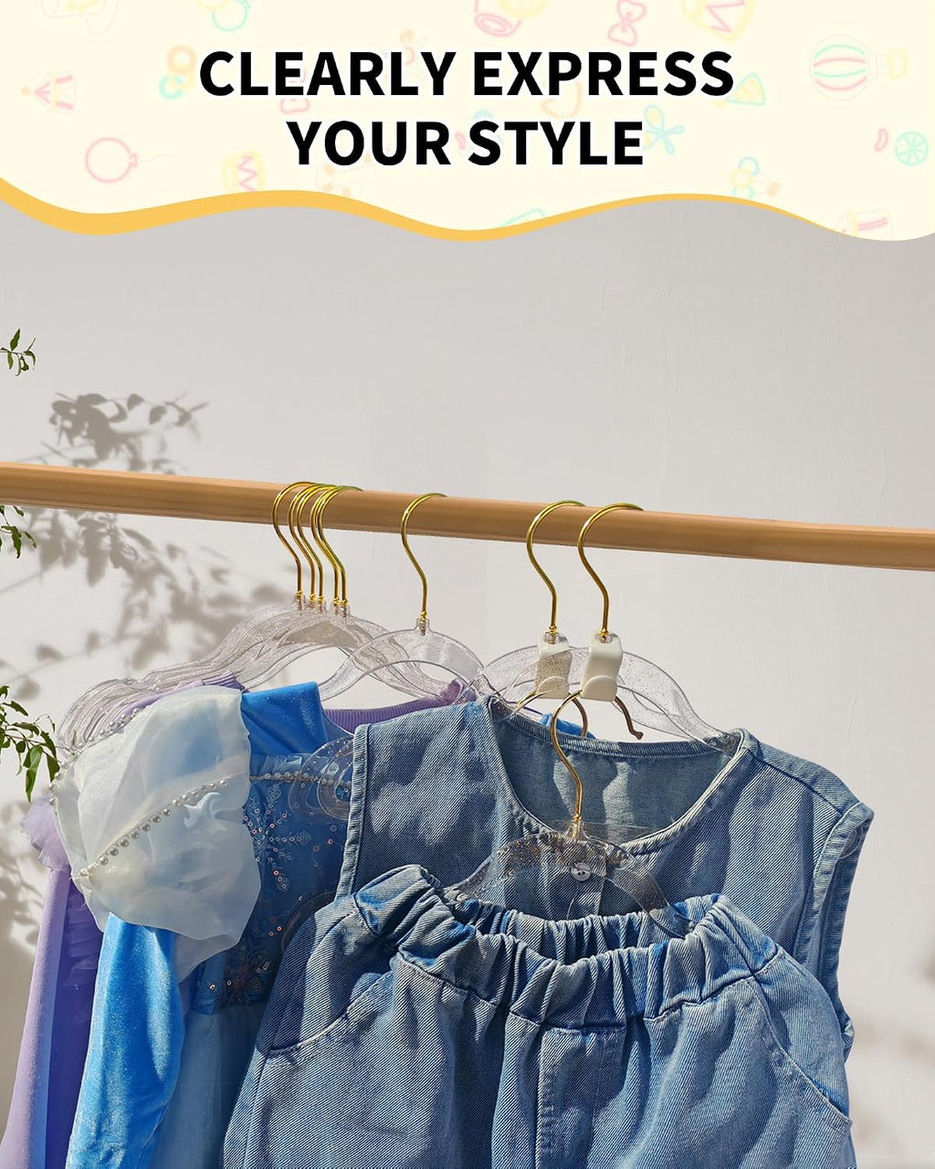 50pcs Slim Clear Toddler Hangers with 10 Connector Hooks for Kid's Closet