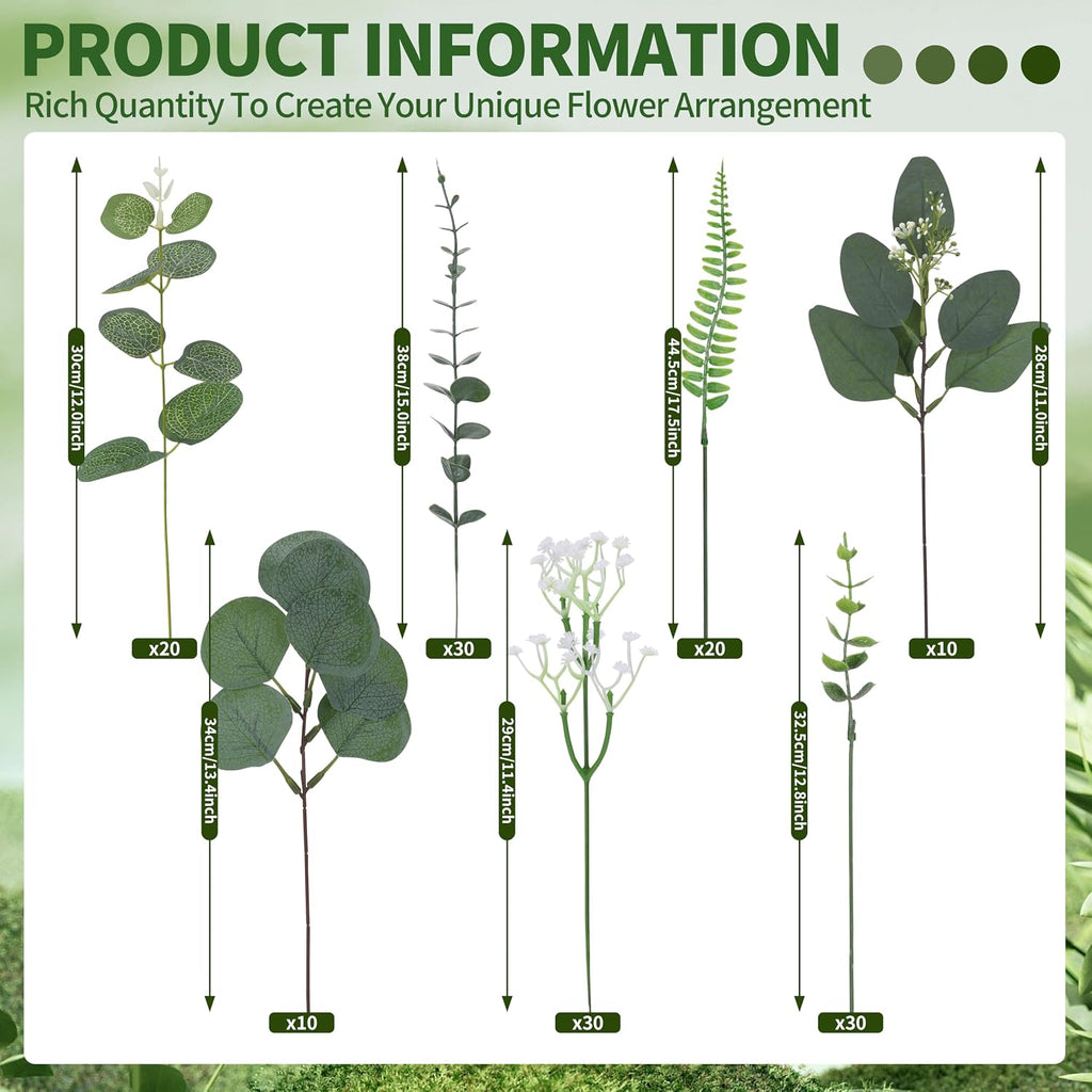 150 Pcs 7 Kinds Mixed Artificial Eucalyptus Leaves Stems Bulk, Fake Greenery Plants Faux Silver Dollar Leaves Babys Breath Flowers for Vase Bouquet Floral Arrangement Centerpiece Home Decor