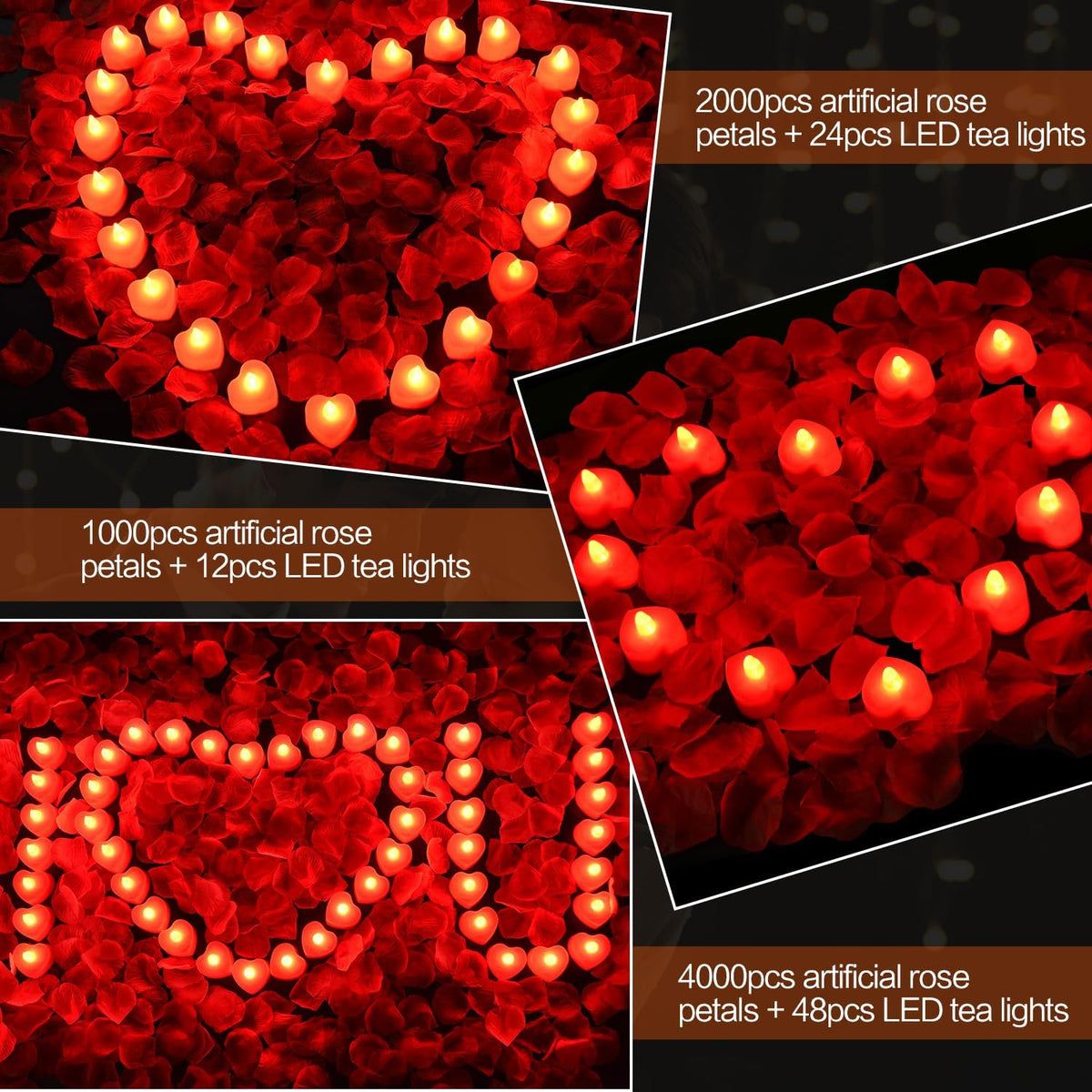 KOABY 1000pcs Red Artificial Rose Petals with 12pcs Red LED Tea Lights