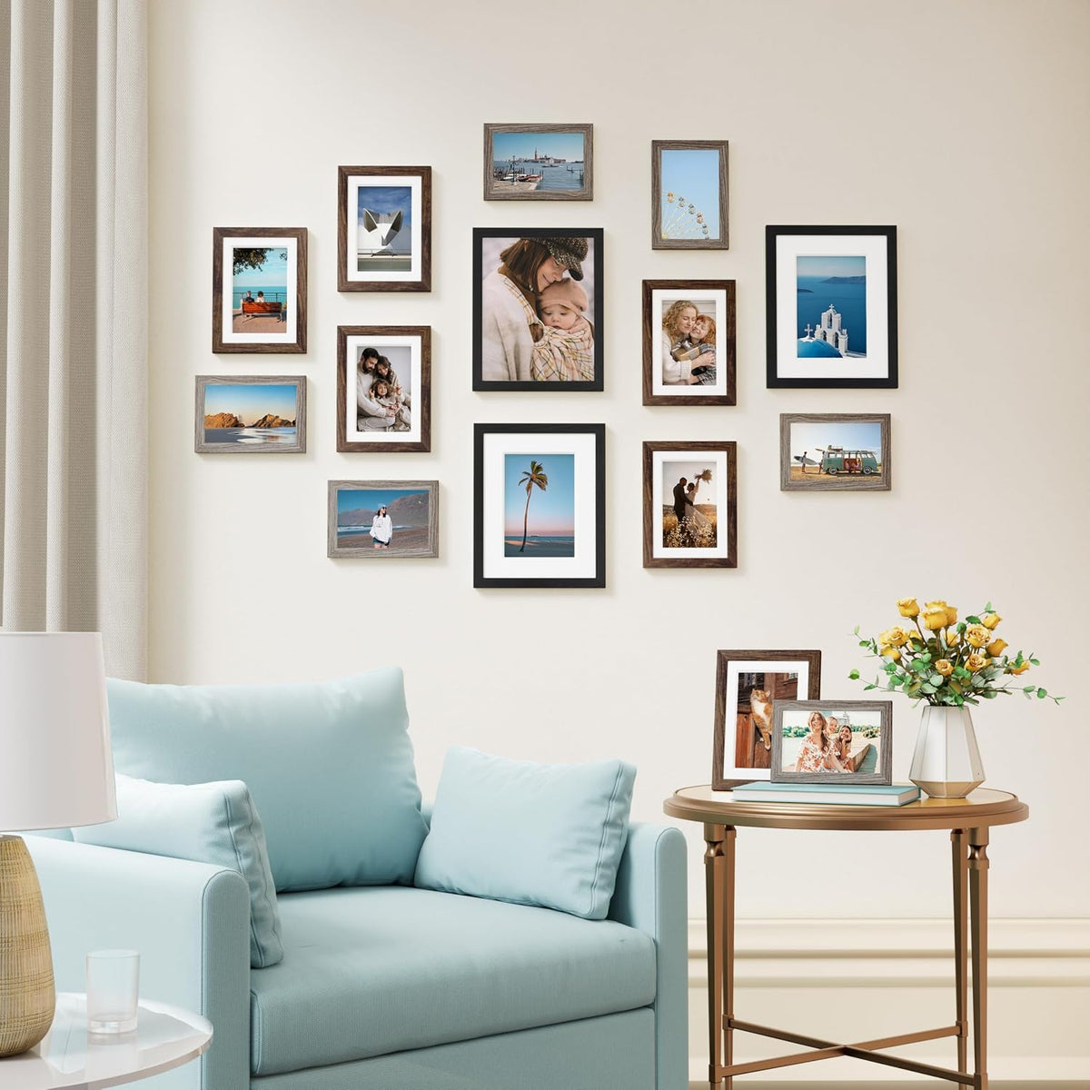 Vittanly 15 Pack Gallery Wall Frame Set, Black, Brown, Dark Grey