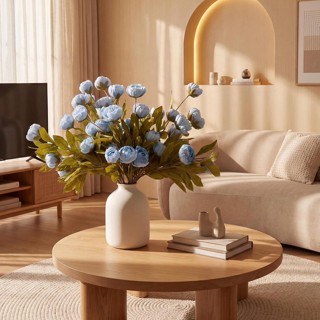 Pinkpum 12 Pcs Faux Silk Peony Artificial Flowers for Vase Decor Blue