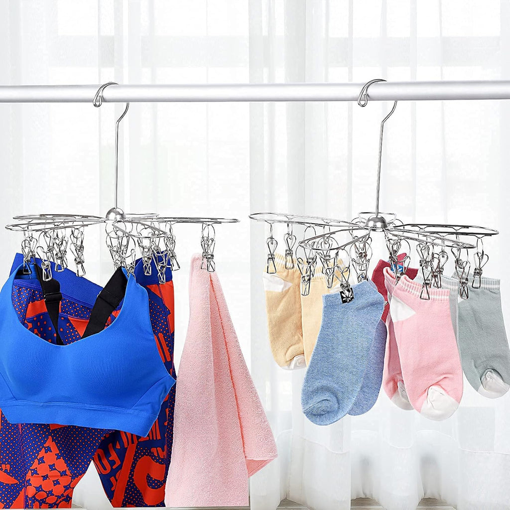 Foldable Clothes Drying Rack Stainless Steel Clothes Drying Hanger with 20 Clips, Laundry Hanging Dryer for Underwear, Sock, Bra, Lingerie, Hat, Scarf, Gloves, Diapers, Towels, Baby Clothes