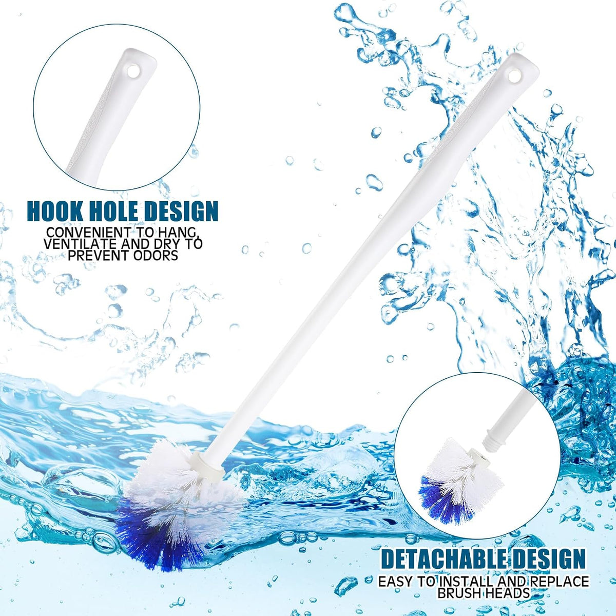 Willinglong 30 Pcs Toilet Bowl Brush 18.5 Inch Plastic Handle,Blue, White