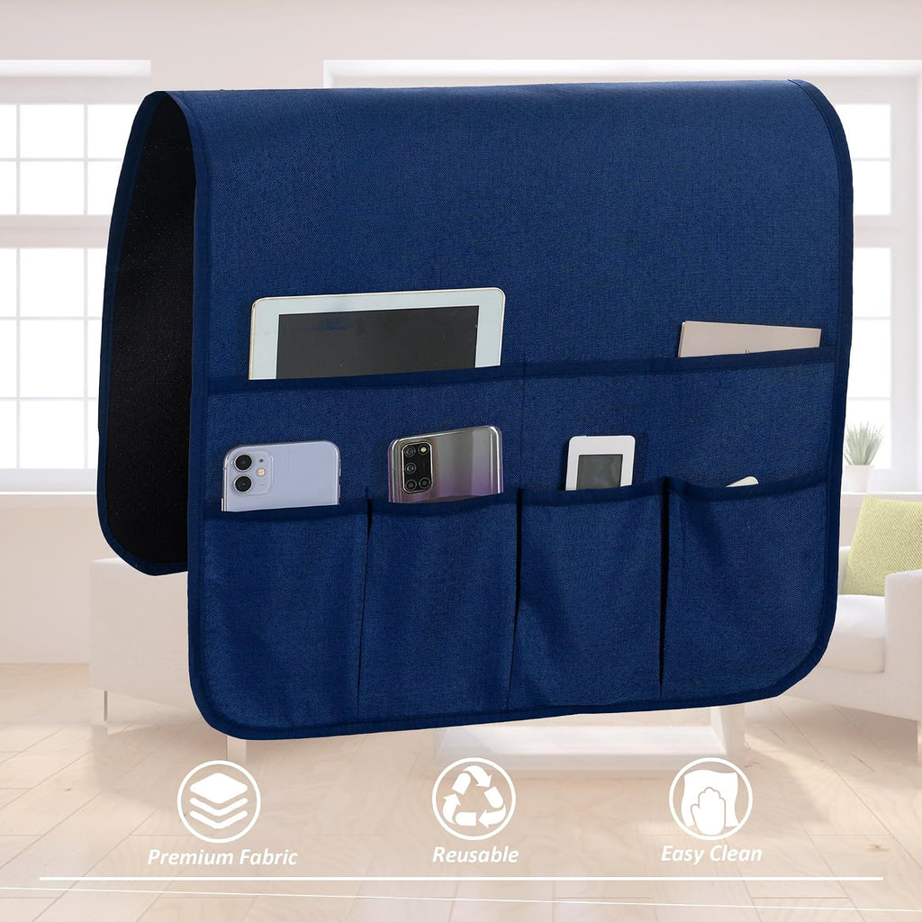 Faux Linen Armchair Caddy for Couch 35"x19.5" Navy Linen