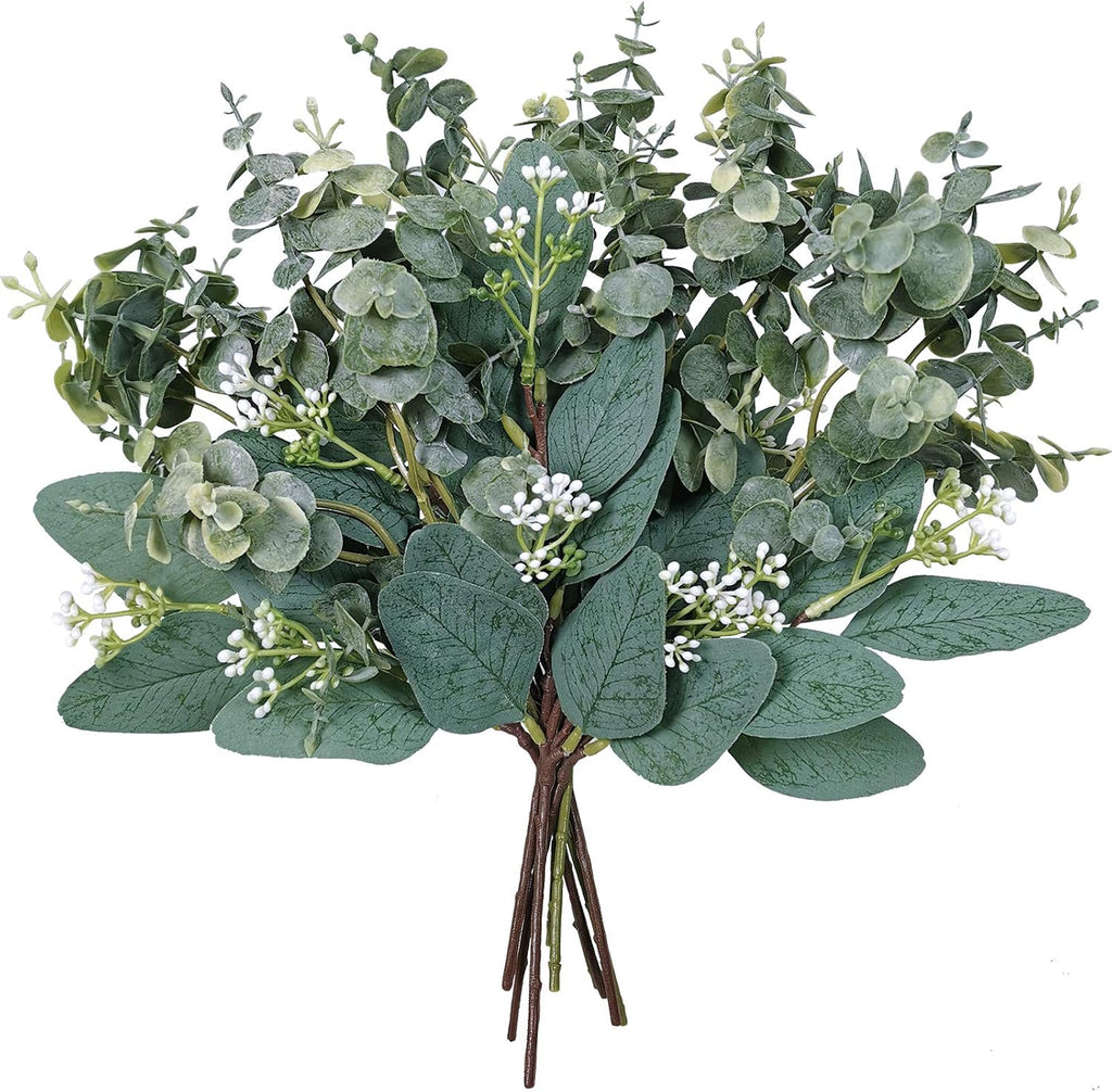 Mixed Eucalyptus Leaves Stems Bulk Artificial Eucalyptus Leaves Sprays Faux Oval Eucalyptus Leaves with White Seeds Stems for Floral Wreath Garland Bouquets Arrangement Wedding Greenery Decoration…
