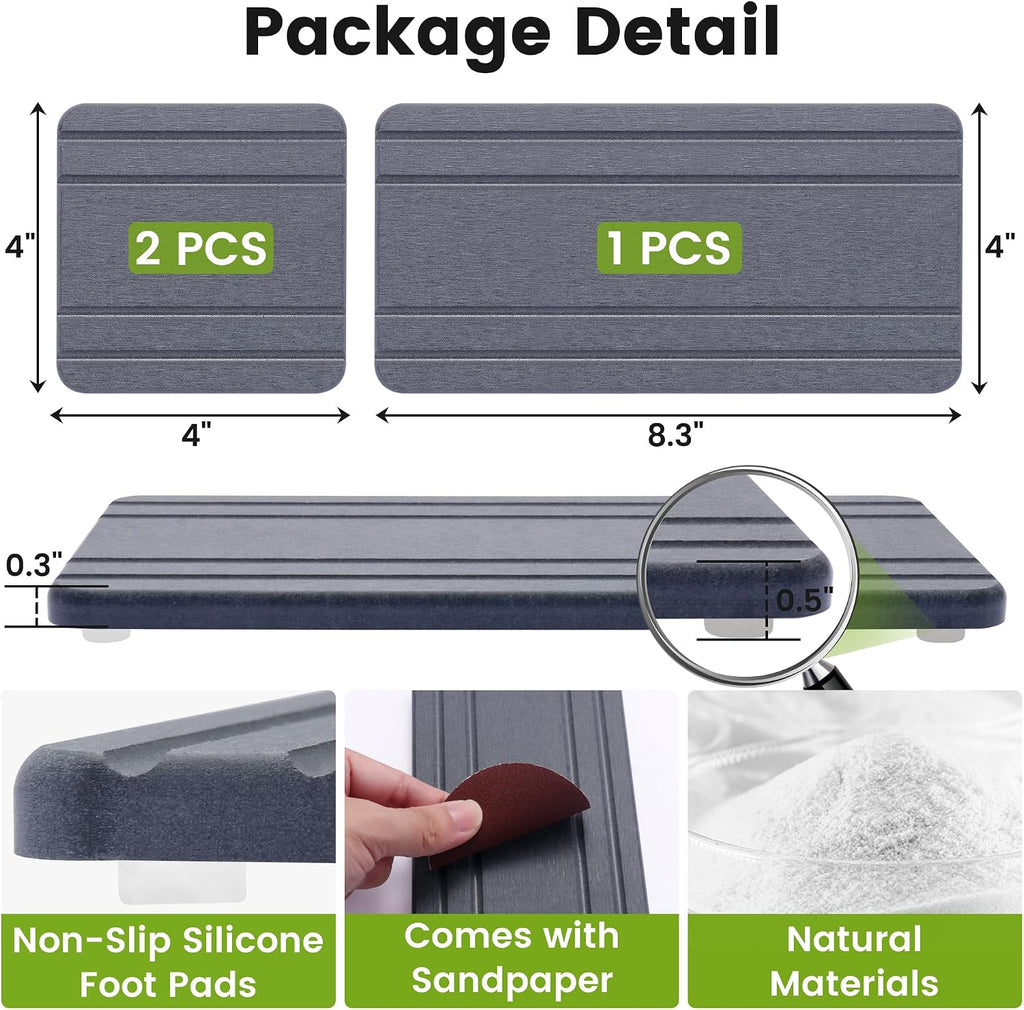 3PCS Diatomite Water Absorbing Stone Tray for Sink, Fast Drying Stone Drying Tray, Faucet Mat for Kitchen Sink and Counter, Bathroom Trays, Holders & Vanity Organizers, Bar Coasters