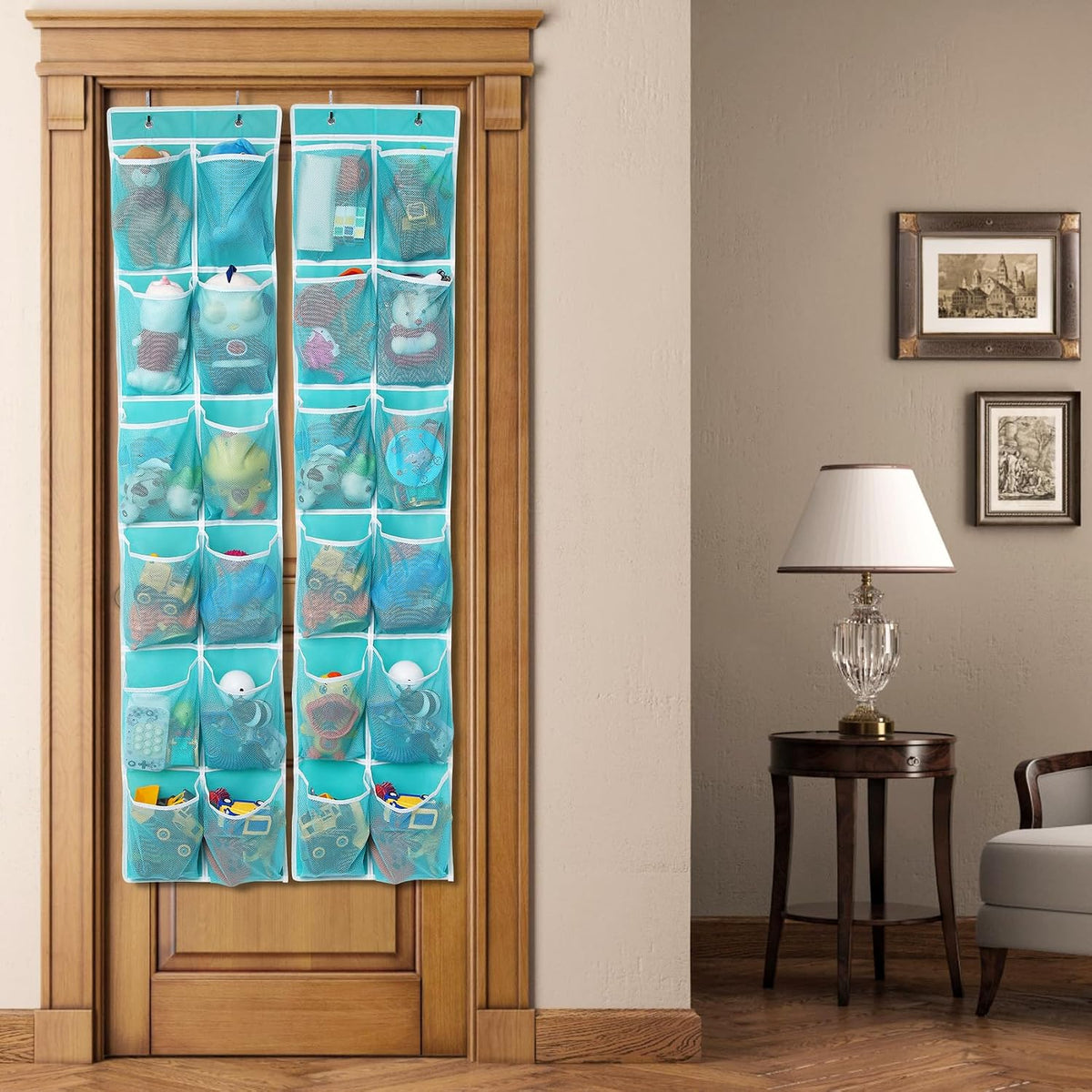 GOMAJI 2PK Over the Door 12 Large Pockets Hanging Shoe Organizer, Turquoise