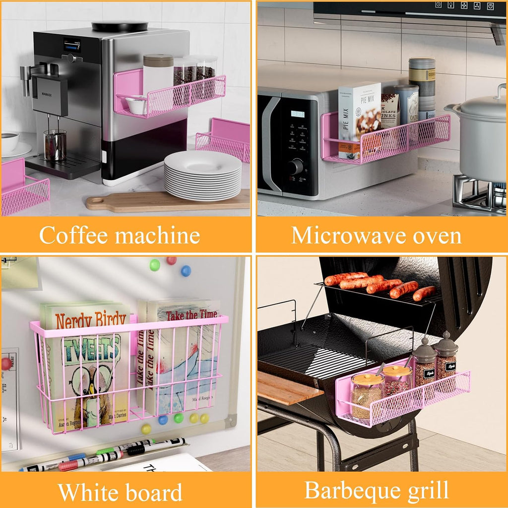 DTUQYX 6 Pack Magnetic Shelves for Washing Machine, Magnetic Spice Rack Organizer for Refrigerator, Magnetic Shelf with Hanger Organizer, Metal Magnetic Basket, Laundry Organization and Storage, Pink