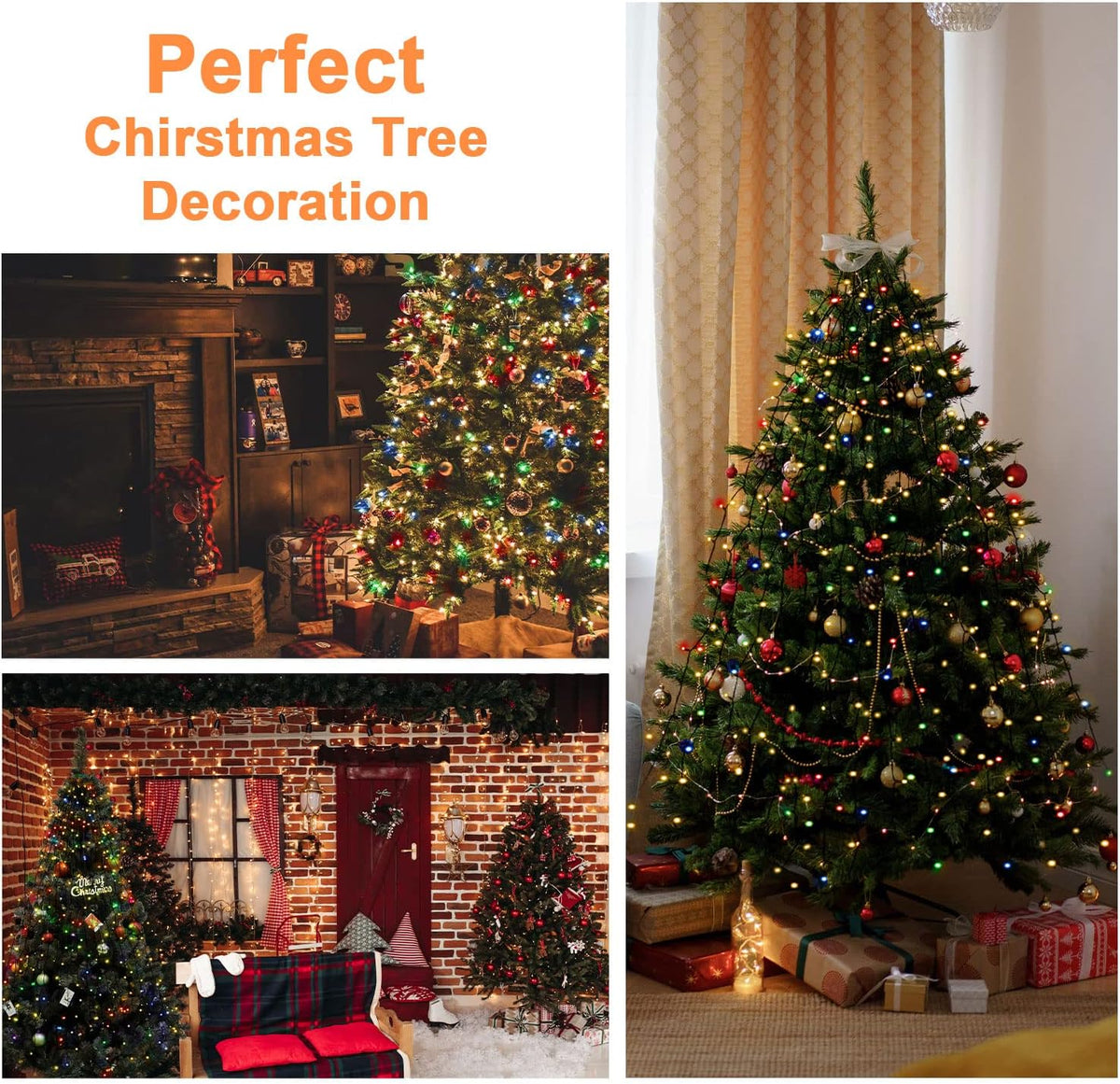 BOLWEO Christmas Tree Lights, 280LED 8 Lines Christmas Lights for Tree 8 Modes for 6ft-7ft Christmas Tree, UL Certified Indoor Outdoor Christmas Decorations 8 * 6.6ft Drops Multi-Color