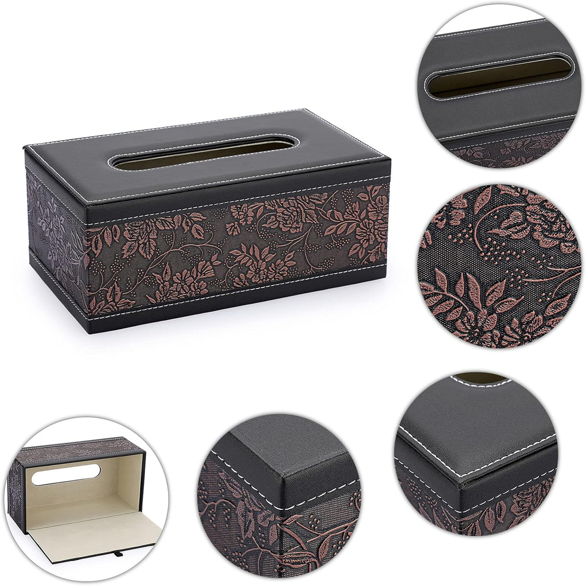 Sumnacon Tissue Box Cover Rectangule Leather Tissue Box with Magnetic Bottom,Stylish PU Tissue Box Holder for Bathroom Toilet Bedroom Living Room Desk Table Office Car (Pack of 2)