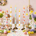6Pcs Easter Taper Candles – 10.6" Battery Operated Flameless LED Candles with Bunny, Chick & Egg Patterns, Flickering Flame, Safe Spring Decor for Table Centerpiece, Party & Home Decor