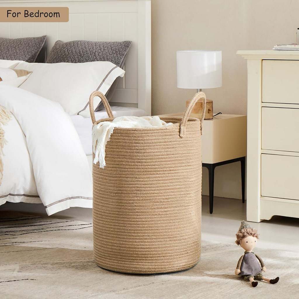 80L Extra Large Jute Woven Rope Laundry Basket Tall Wicker Hamper