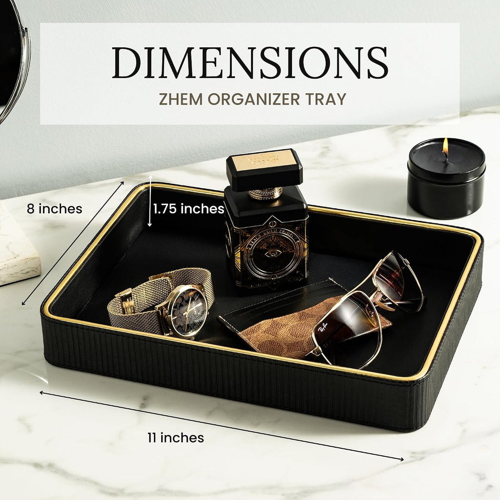 Leather Cologne Organizer Valet Tray for Men| Mens Valet Catch All Tray Key Basket| Leather Organizer Catchall