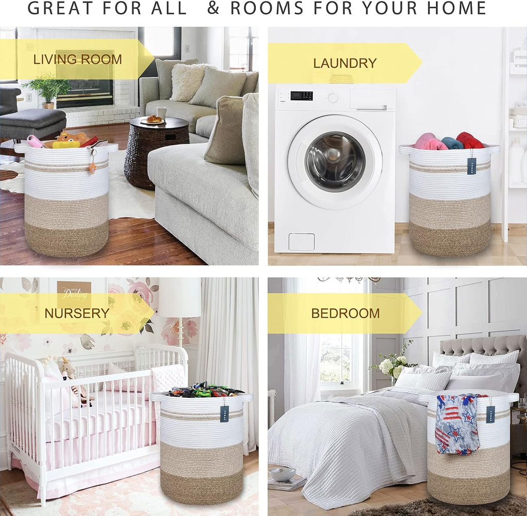 COMSE Tall Laundry Basket, Nursery Hamper, 72L, Gradient Brown