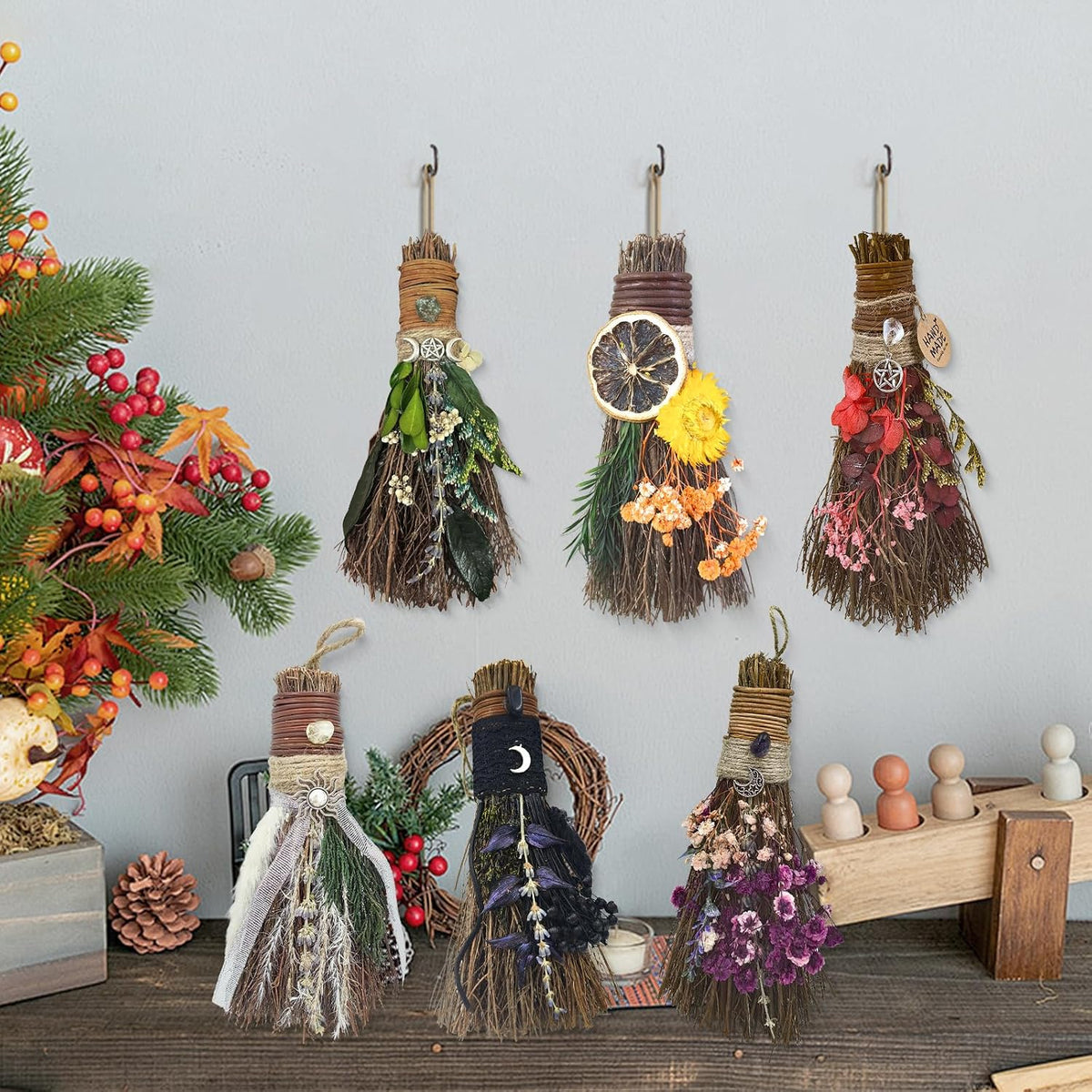 Cinnamon Broom 7.5 Inch Witch Broom for Altar Witchy Gifts (Red)
