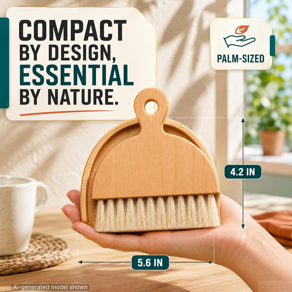 Desktop Table Dustpan and Brush Set for Home - Portable Cleaning Combo with Real Wood - Compact Brush for Sweeping