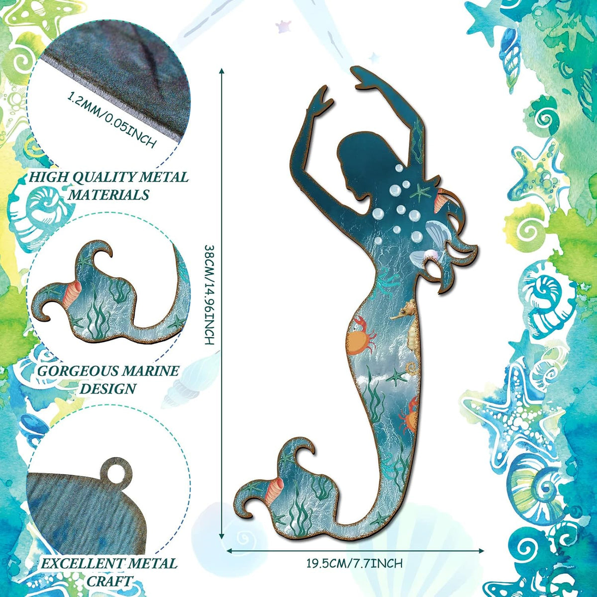 Demissle Metal Mermaid Wall Art Decor, 15 x 9.7 Inches, Stylish Style