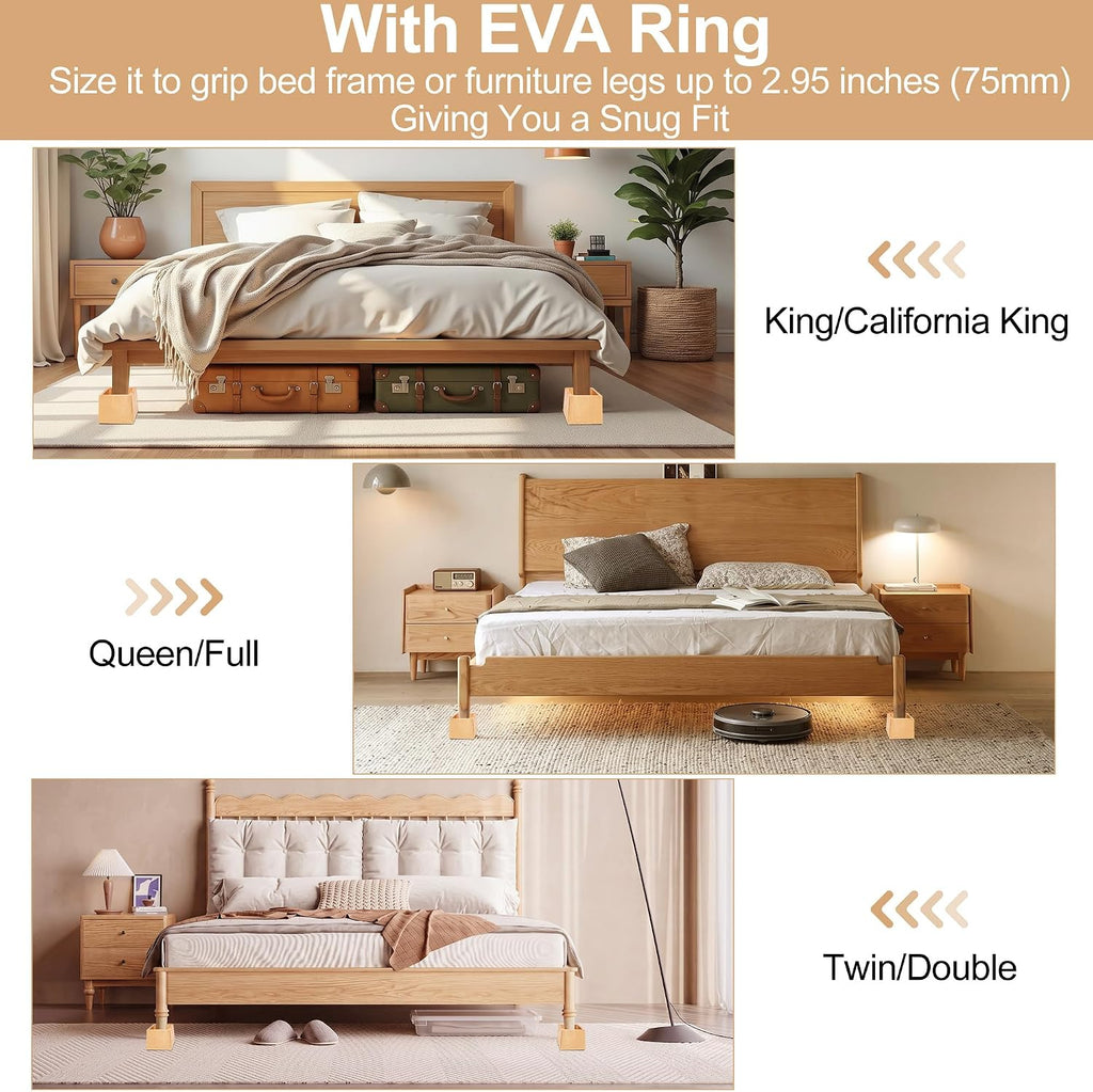 Wooden Bed Risers 3 Inch Heavy Duty, Support 2500 lbs, Nature