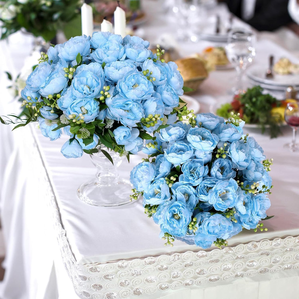 8 Bundles Peonies Artificial Flowers Blue Fake Silk Peonies Bouquet Faux Peonies Flowers Bulk for Home Decoration Vase Florals Arrangements Wedding Party Table Centerpiece