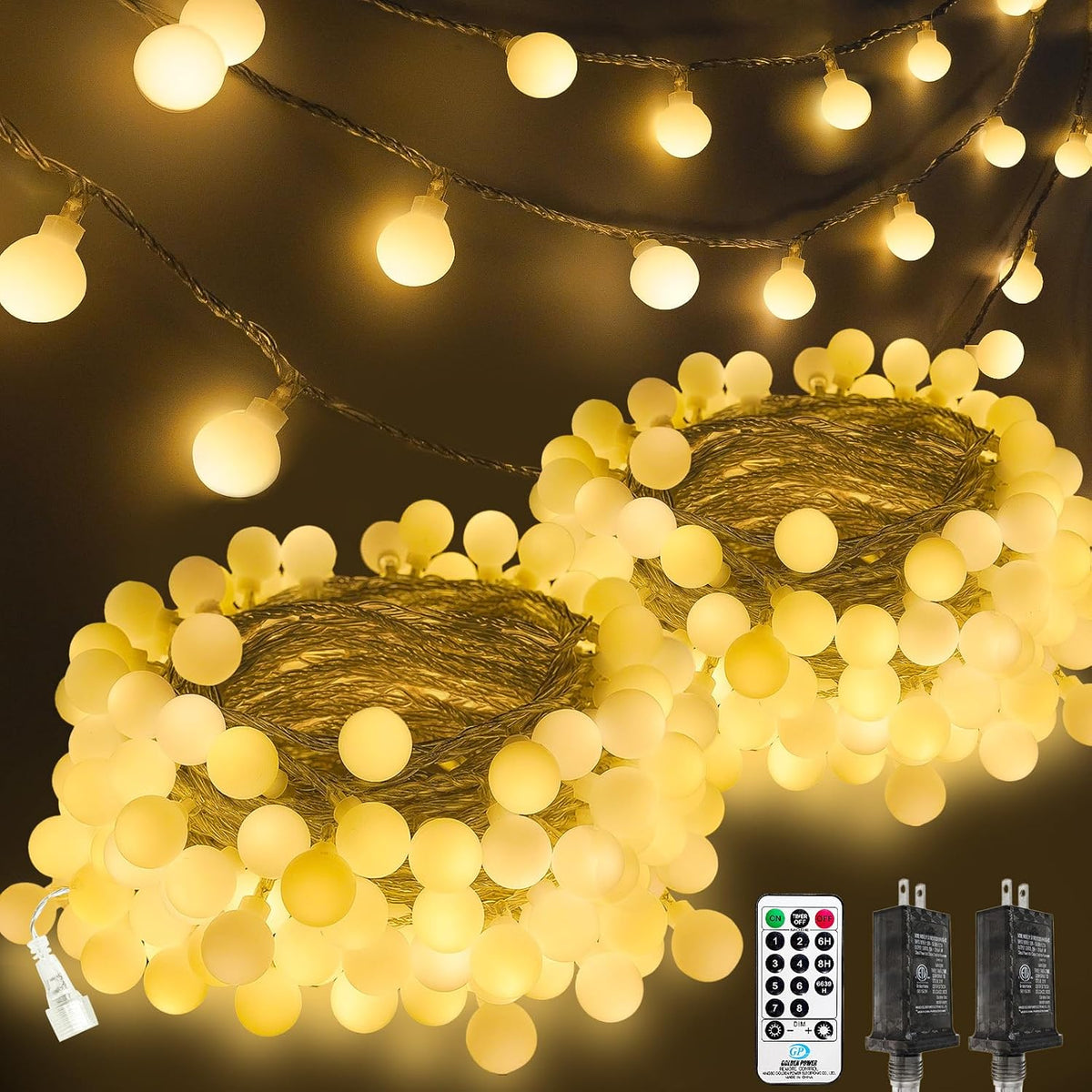 2PK 200LED 86FT Connectable Globe String Lights Indoor, Christmas Lights