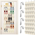 Over the Door Shoe Organizer with 40 Large Pockets, Multi-Purpose Storage for Shoe and Accessories, Durable Fabric with Adjustable Hooks for Home Closet Bedroom Entryway -Beige