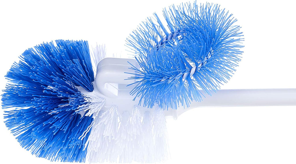 Superio Toilet Bowl Brush and Holder with Under Rim Cleaner for Bathroom, Toilet Brush and Caddy with Non Scratch Bristles and Under Rim Lip Brush, White and Blue (2 Pack)