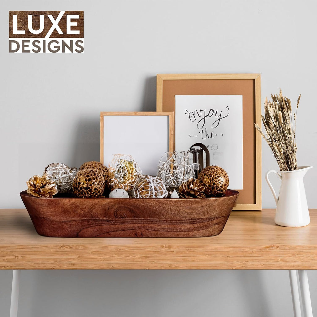 Luxe Designs Wooden Dough Bowl - Dark Burnt Acacia Wood - Handmade Decorative Bowls for Home Decor, Bathroom, Kitchen Counter, & More - Rustic Large Wood Dough Bowl for Decor, Cosmetics, and Keys
