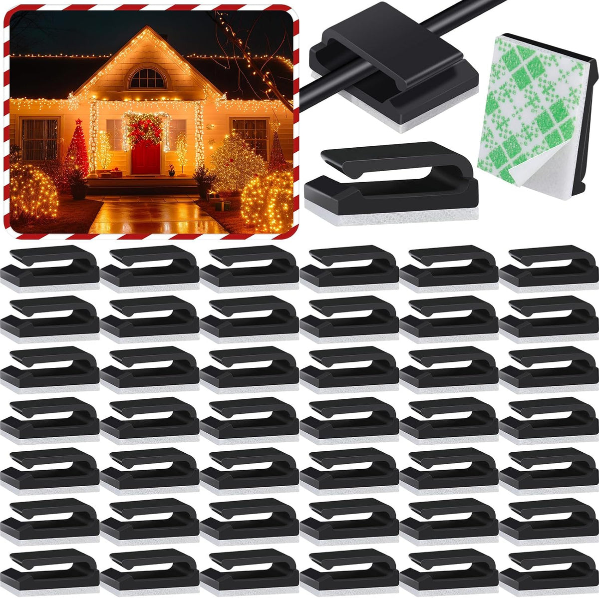 Hicarer 100 Pcs Christmas Adhesive Cable Clips Cord Holder, Large, Black