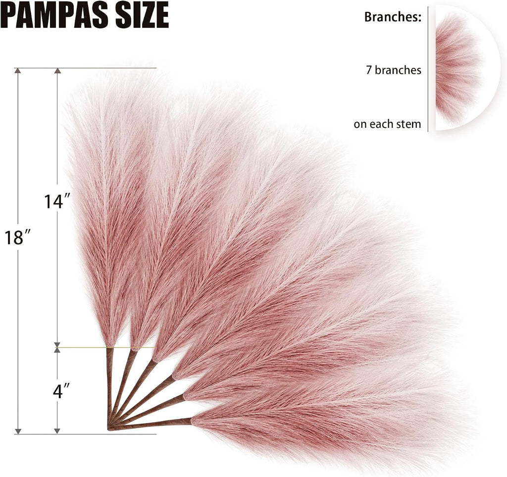 6 PCS Faux Pampas Grass Arrangement - 18"/45cm Artificial Fluffy Pompous Grass Stems for Boho Chic Home and Wedding Decor (Pink Gradient)